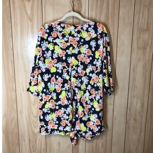 Jones New York Pink & Yellow Daisy Print Round Neck 3/4 Sleeves Top 2X